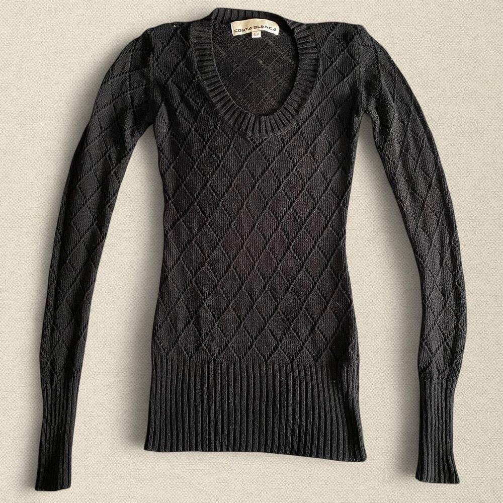 Costa Blanca 90s Crochet Sweater Black sz XS/XXS Fall Layering